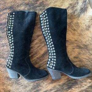 Sam Edelman Nelle Edgy Boho Cowgirl Punk Goth Metal Studded Suede Boots Size 8